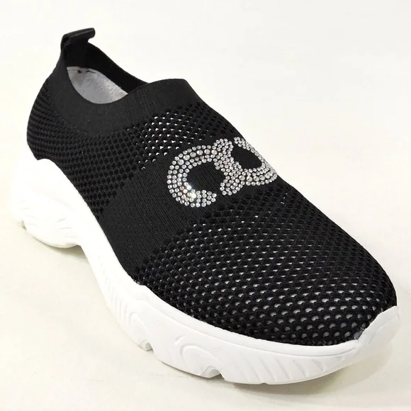 CASADEI 🇮🇹 WOMEN'S BLACK STREICH FABRIC FASHION SUMMER SNEAKERS - Picture 9 of 10